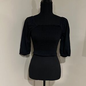 *ABLE* Black Smocked Blouse Crop Top Size XXS
